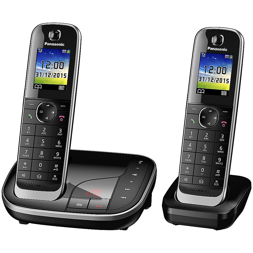Panasonic KX-TGJ322GB schnurloses Duo DECT Festnetztelefon inkl. AB, schwarz