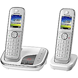 Panasonic KX-TGJ322GW schnurloses Duo DECT Festnetztelefon inkl. AB, wei&szlig;