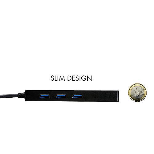 i-tec USB HUB Slim 3-Port USB 3.0 + RJ-45 Gigabit Ethernet Adapter schwarz