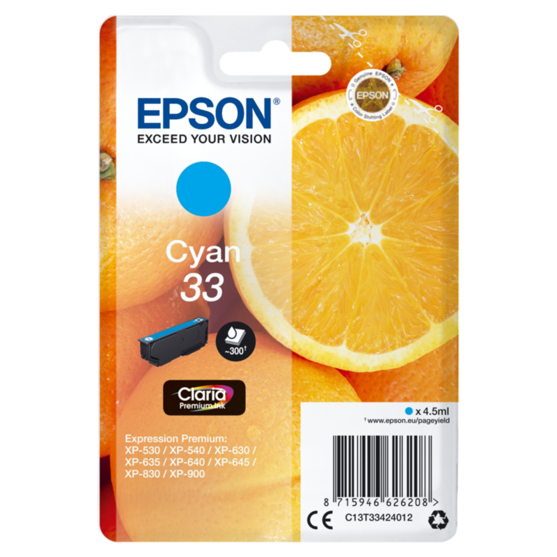 Epson  C13T33424012 Druckerpatrone 33 cyan Claria Premium Ink | 08715946626208