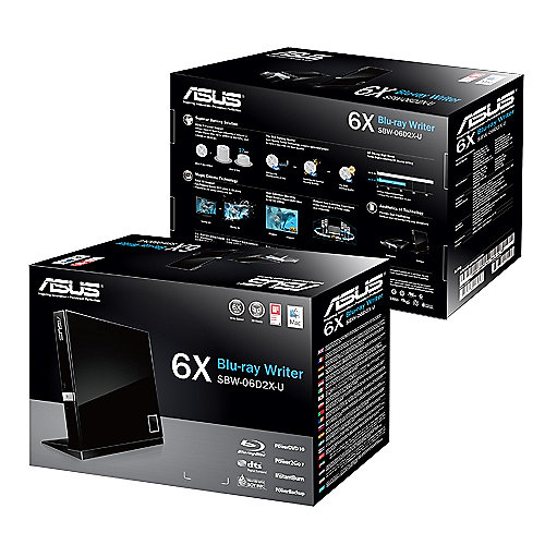 *ASUS SBW-06D2X-U Blu-ray Brenner USB 2.0 Schwarz Retail