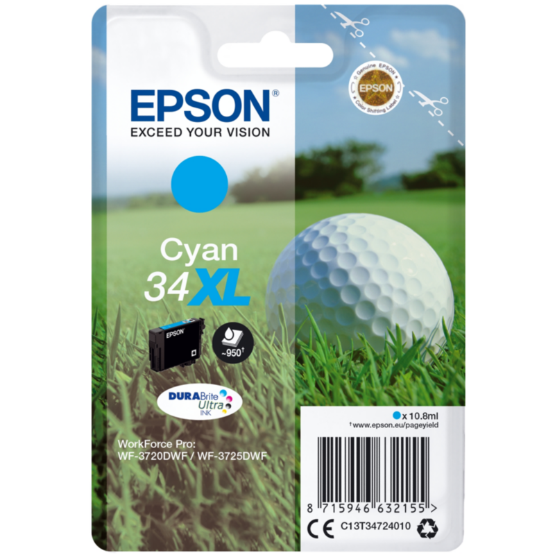 Epson  34XL Original Druckerpatrone Cyan hohe Kapazität T3472 | 08715946632155