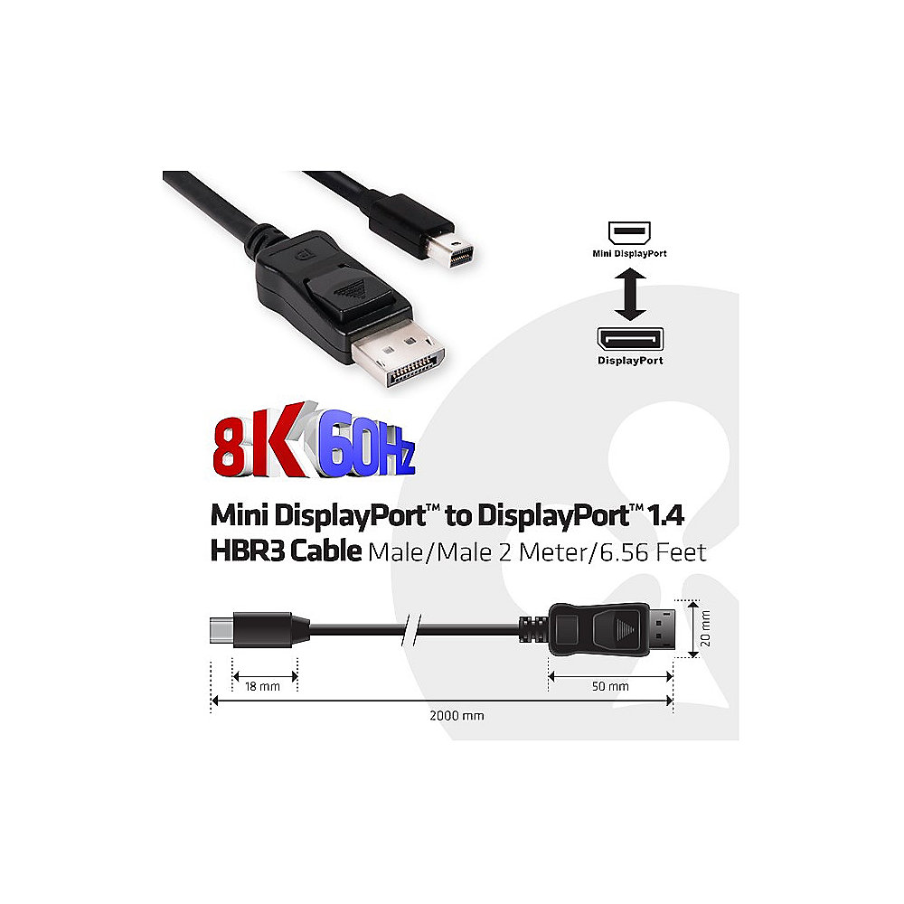 Club 3D mini DisplayPort auf Displayport 1.4 HBR3 Kabel 2,0m