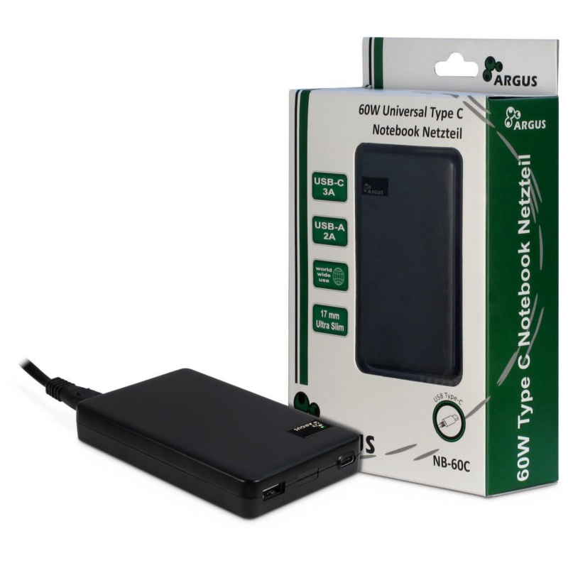 Intertech Inter-Tech Argus NB-60C 60 Watt Notebook Netzteil, Type C Stecker | 04260455641357