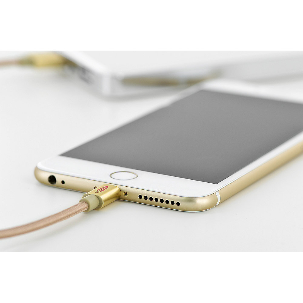 ednet iPhone 5/6 Lade- &amp; Datenkabel USB2.0 USB-A auf Lightning-Stecker gold 1m