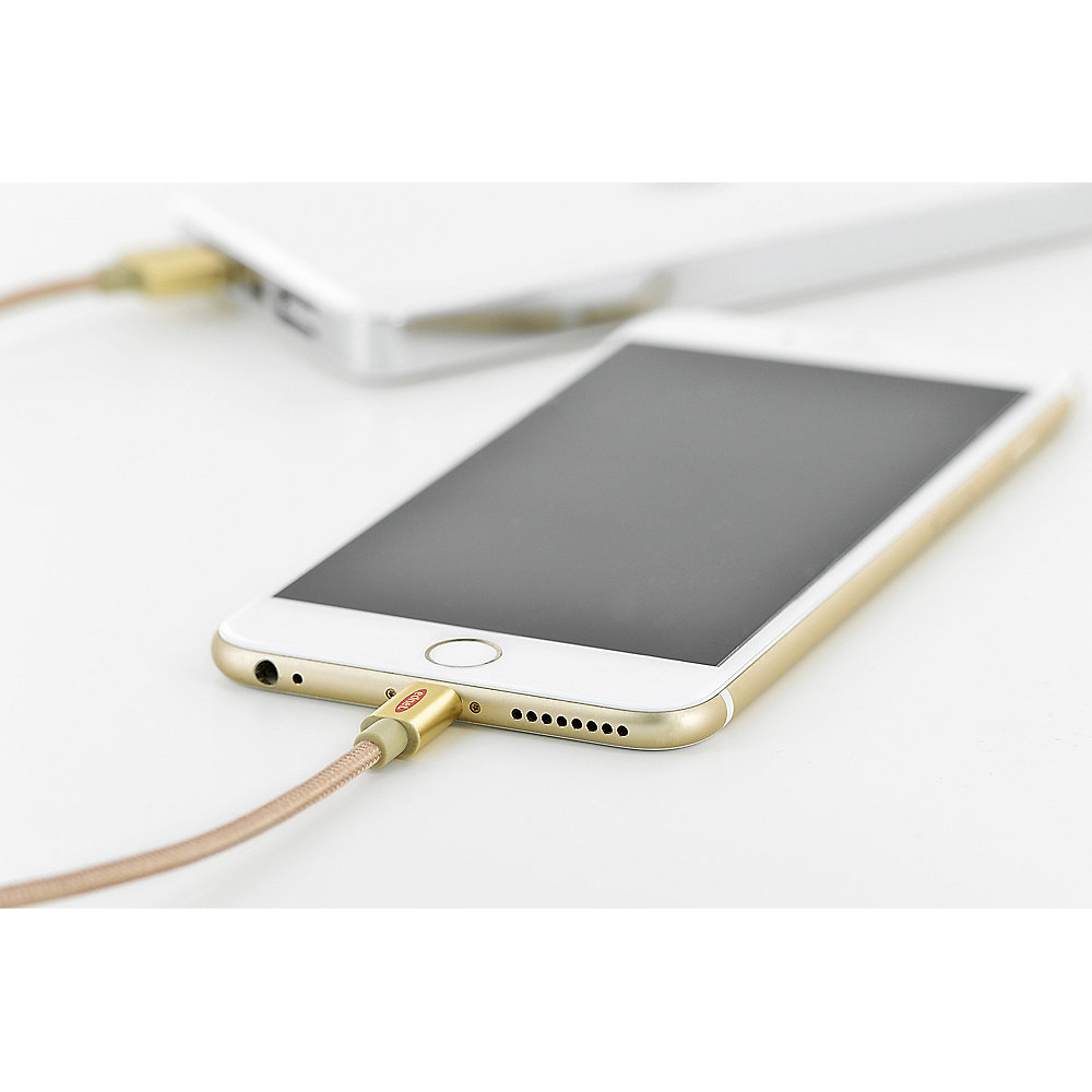 ednet iPhone 5/6 Lade- &amp; Datenkabel USB2.0 USB-A auf Lightning-Stecker gold 1m