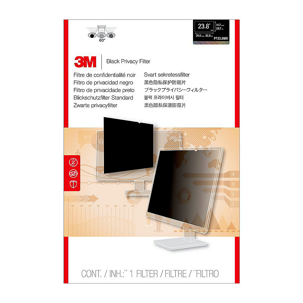 3M PF238W9B Blickschutzfilter Black für 23,8 Zoll (60,45cm) Breitbild-Monitor