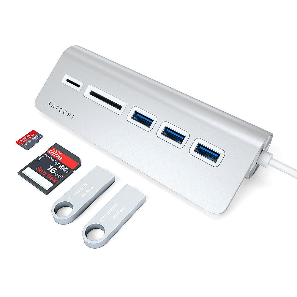 Satechi Type-C Aluminium USB Hub &amp; Card Reader silber