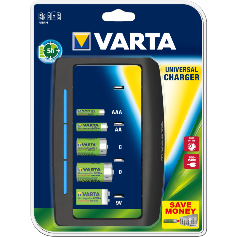 Varta  Easy Universal Charger für NiMH Akkus AA, AAA, C, D und 9V Blister | 04008496850754
