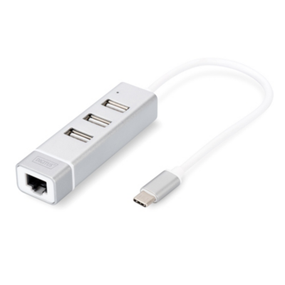USB2.0 3-Port HUB & Fast Ethernet LAN-Adapter mit Typ-C Anschluss