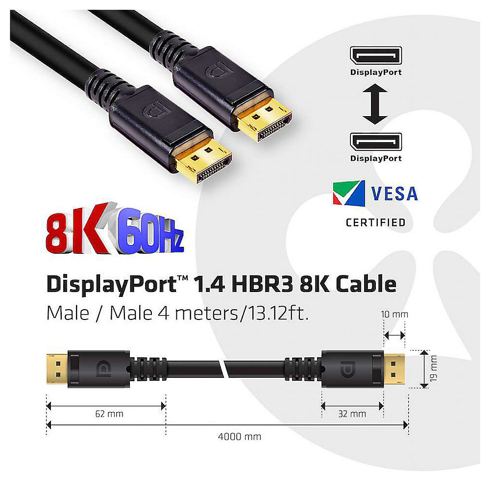 Club 3D DisplayPort 1.4 Kabel 4m DP zu DP HBR3 8K60Hz Vesa St./St. schwarz