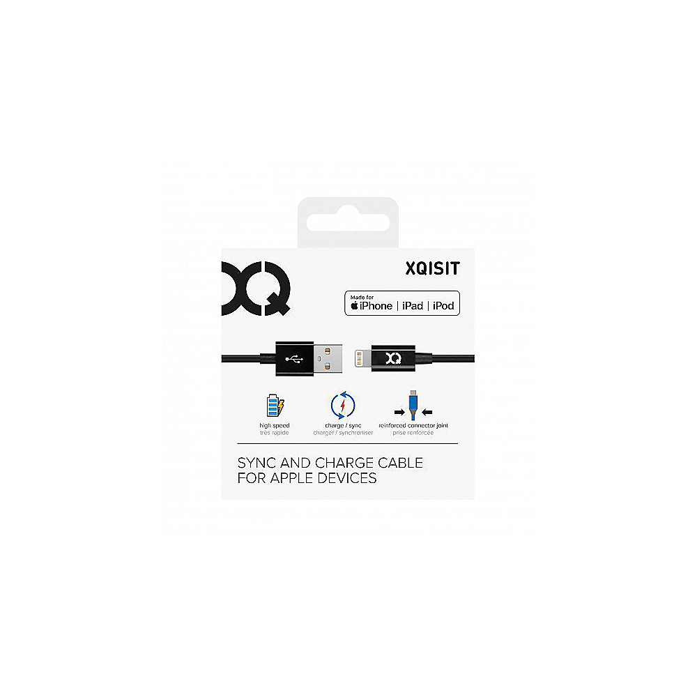 xqisit Charge &amp; Sync Lightning zu USB-A Kabel 1m schwarz