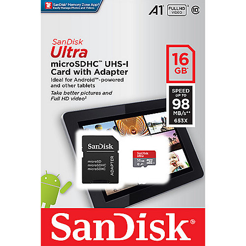 SanDisk Ultra 16 GB MicroSDHC Speicherkarte Kit 98 MB S Class 10 Bild 3 Von 13