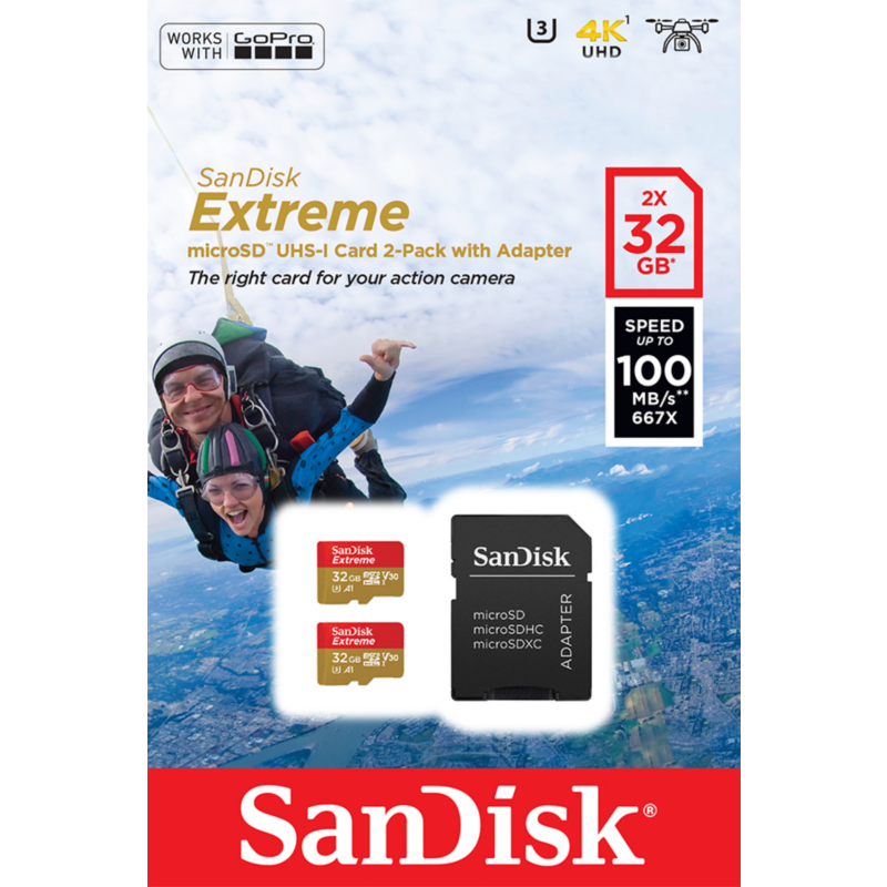 Sandisk  ActionSC 2x 32GB microSDHC Speicherkarte Kit 60 MB/s, Class 10, U3, A1 | 00619659155117