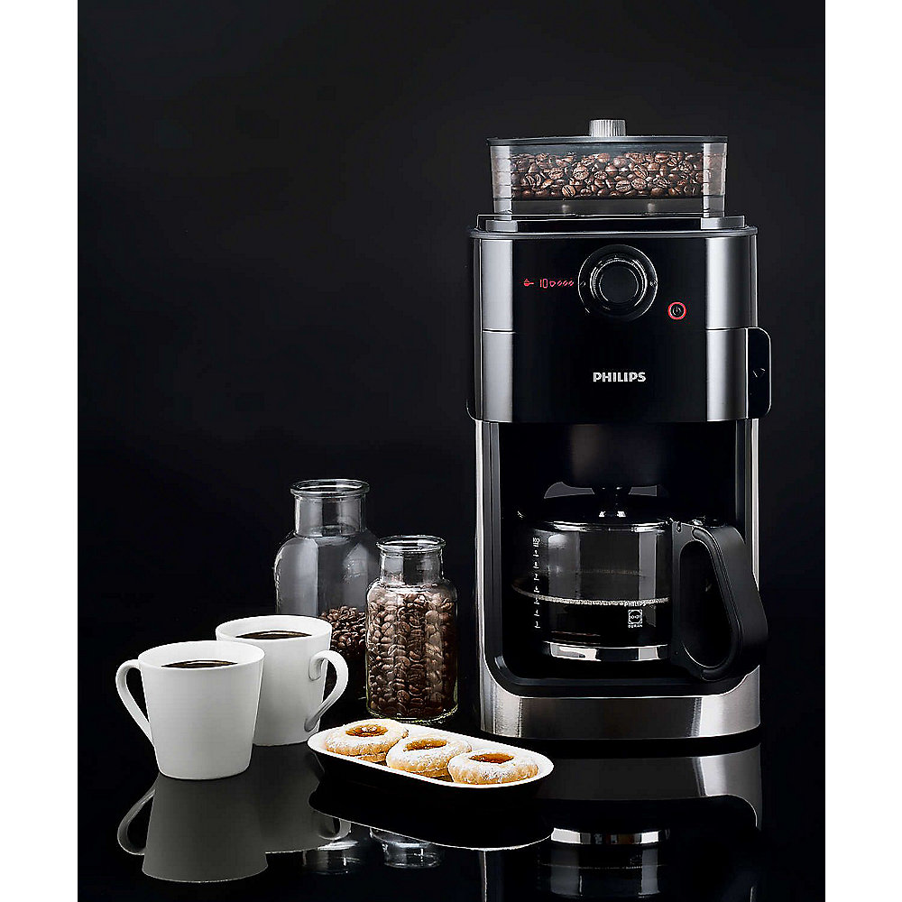 Philips HD7767/00 Grind &amp; Brew Kaffeemaschine mit Mahlwerk Schwarz Metall