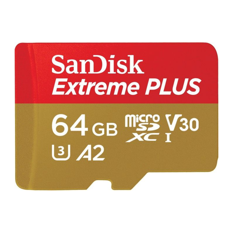 Sandisk  Extreme Plus 64GB microSDXC Speicherkarte Kit 90 MB/s, Class 10, U3, A2 | 00619659169473