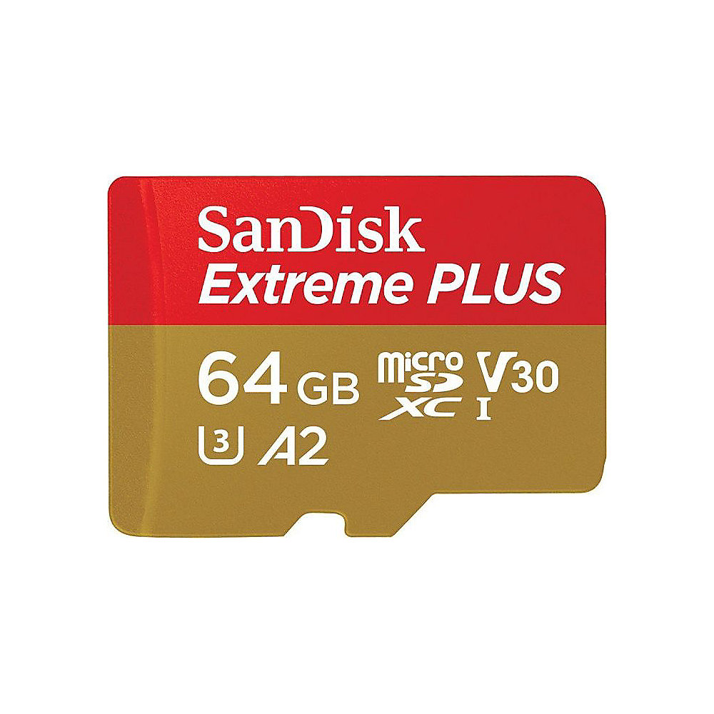 SanDisk Extreme Plus 64GB microSDXC Speicherkarte Kit 90 MB/s, Class 10, U3, A2