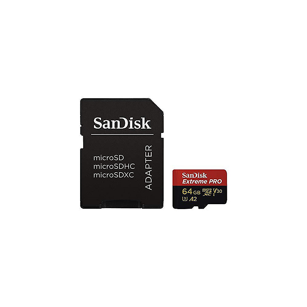 SanDisk Extreme Pro 64GB microSDXC Speicherkarte Kit 90 MB/s, Class 10, U3, A2