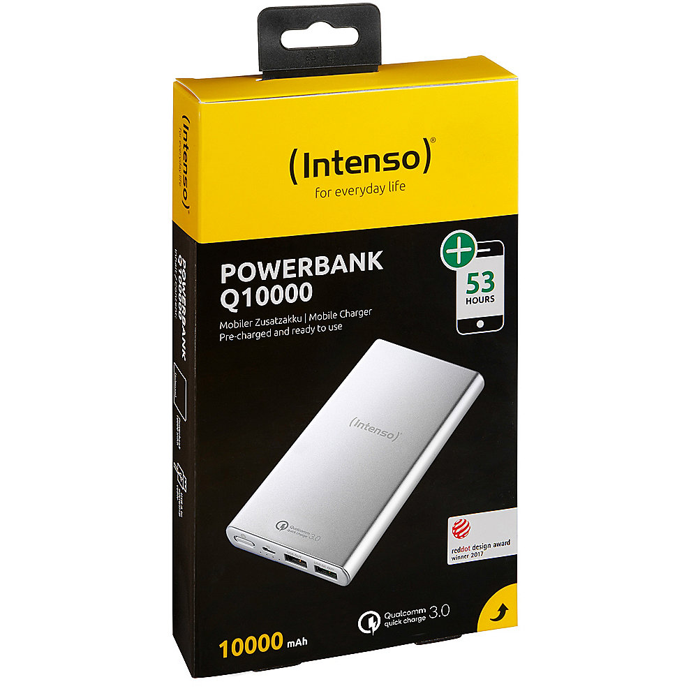 Intenso mobiles Ladegerät Powerbank Slim Q-10.000 mAh silber