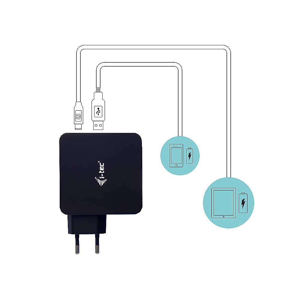 i-tec USB-C Charger 60W + USB-A Port 12W inklusive Type C Kabel