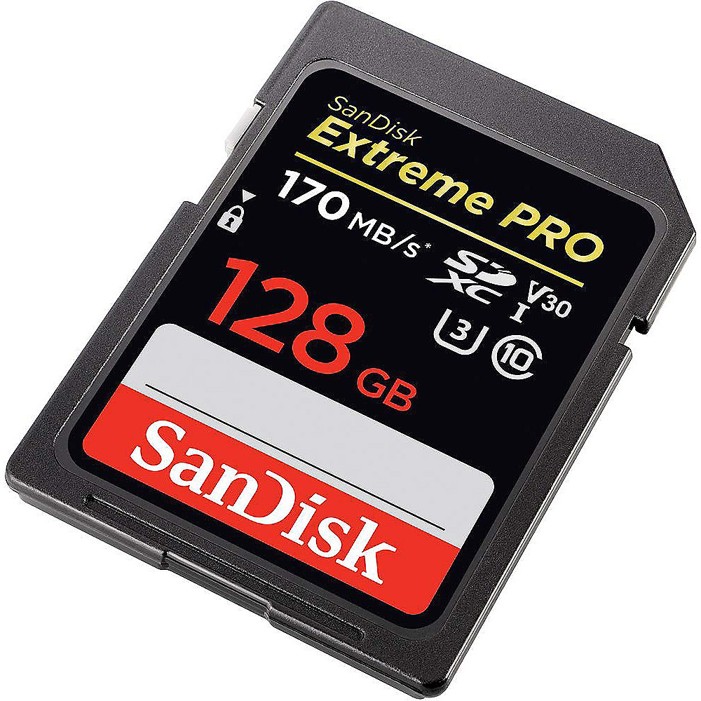 SanDisk Extreme Pro 128 GB SDXC Speicherkarte (bis 170 MB/s, Class 10, U3, V30)