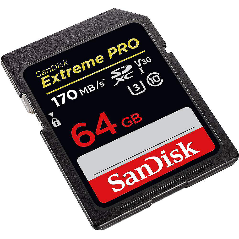 SanDisk Extreme Pro 64 GB SDXC Speicherkarte (bis 170 MB/s, Class 10, U3, V30)