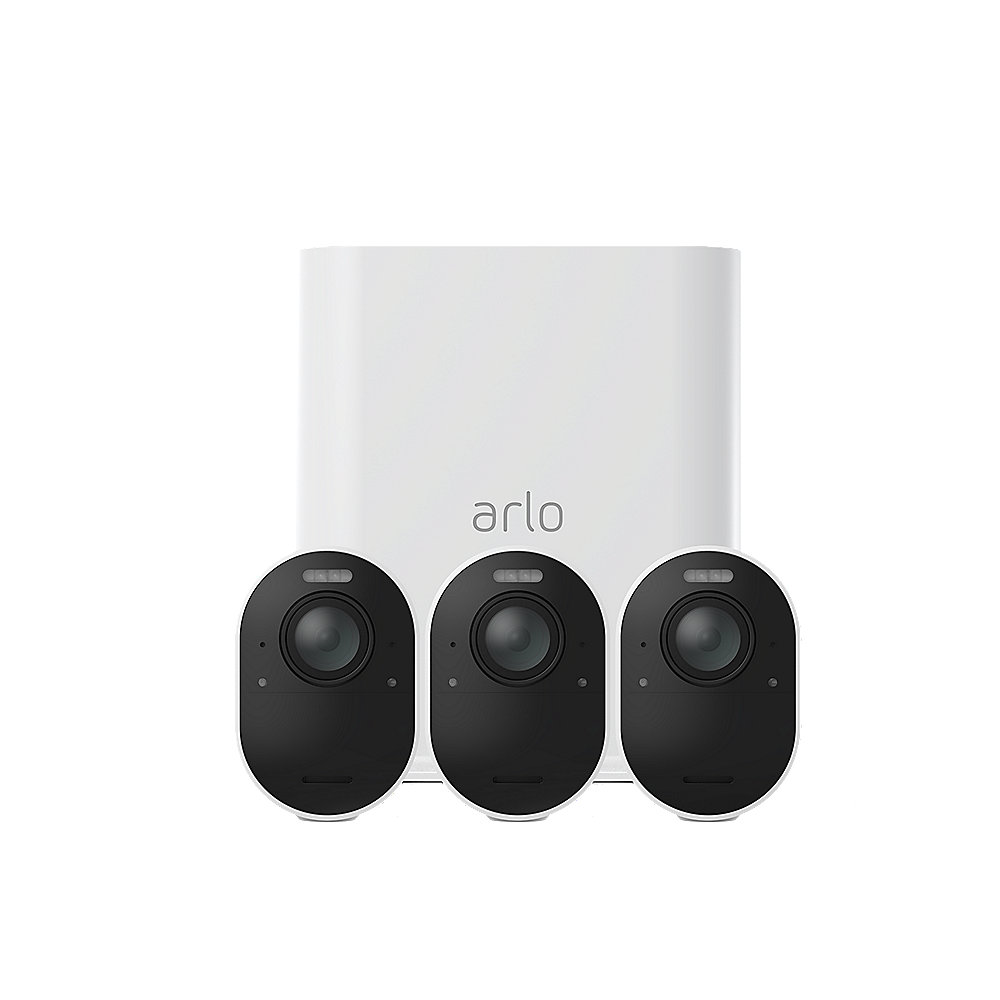 Arlo Ultra VMS5340 Sicherheitssystem 3x UHD Kamera &amp; Basisstation Sirene