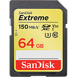 SanDisk Extreme 64 GB SDXC Speicherkarte (150 MB/s, Class 10, U3, V30)