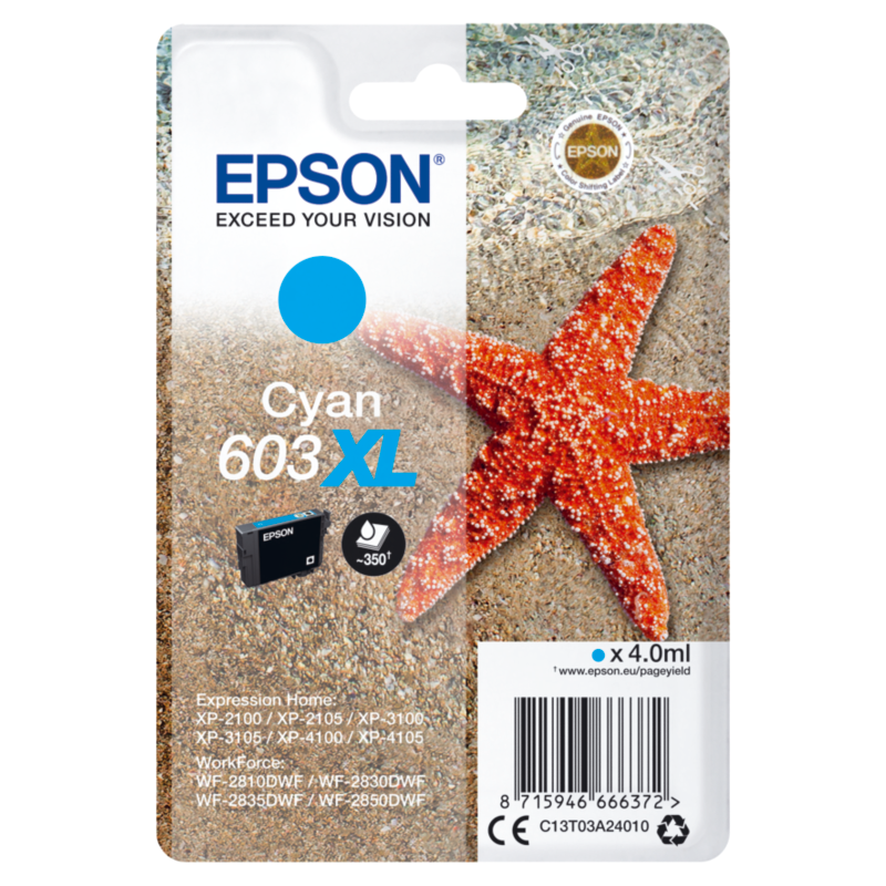 Epson  603XL / C13T03A24010 Druckerpatrone Cyan | 08715946666372