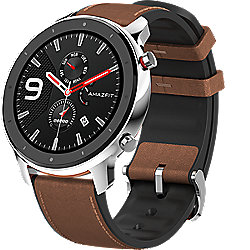 Amazfit GTR 47MM Smartwatch Edelstahlgeh&auml;use, braunes Armband