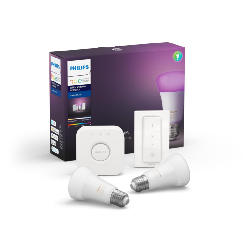 Philips Hue  White&Color Ambiance Starter Set 2xE27 LED BT +Bridge +Dimmschalter | 08718699701352
