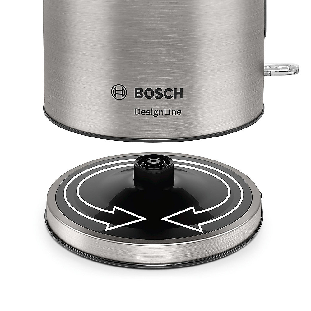 Bosch TWK5P480 Wasserkocher, DesignLine, kabellos 1,7 l, 2.400W, Edelstahl