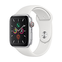 Apple Watch Series 5 LTE 44mm Aluminiumgeh&auml;use Silber mit Sportarmband Wei&szlig;