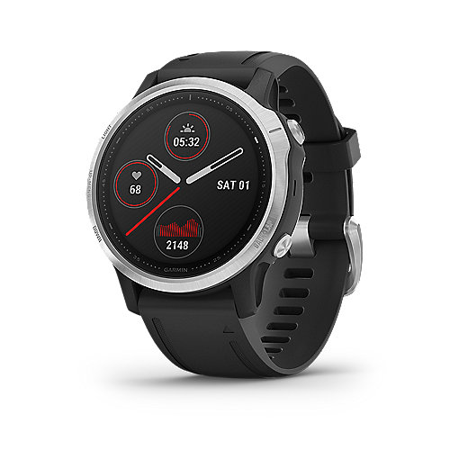 Garmin Fenix 6S GPS-Multisport-Smartwatch silber mit schwarzem Armband