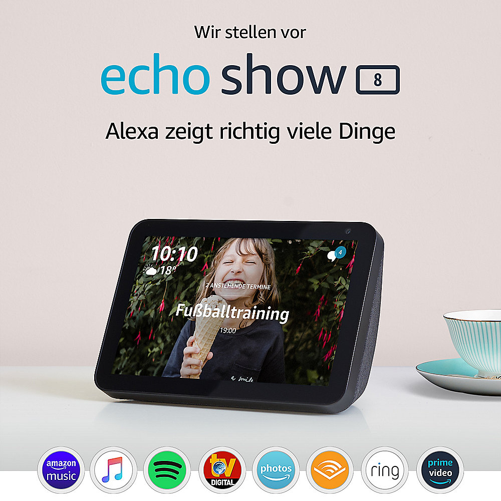Amazon Echo Show 8 Smart Display mit 8 Zoll HD-Bildschirm und Alexa Anthrazit