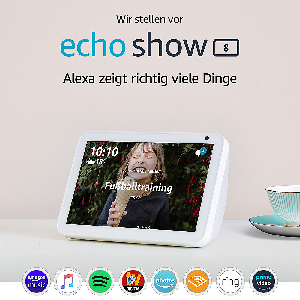 Amazon Echo Show 8 Smart Display mit 8 Zoll HD-Bildschirm und Alexa Sandstein