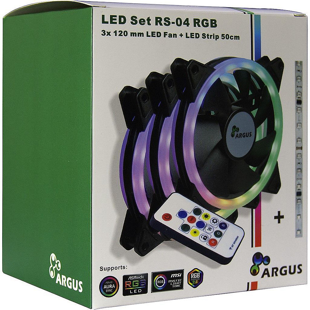 Inter-Tech Argus RGB-Fan Set RS04 mit Fernbedienung, 3x 120mm Lüfter, RGB Leiste
