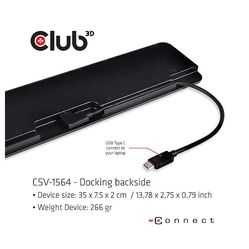 Club 3D USB Typ C 3.2 Gen.1 Triple Display Dynamic Docking Station mit PD