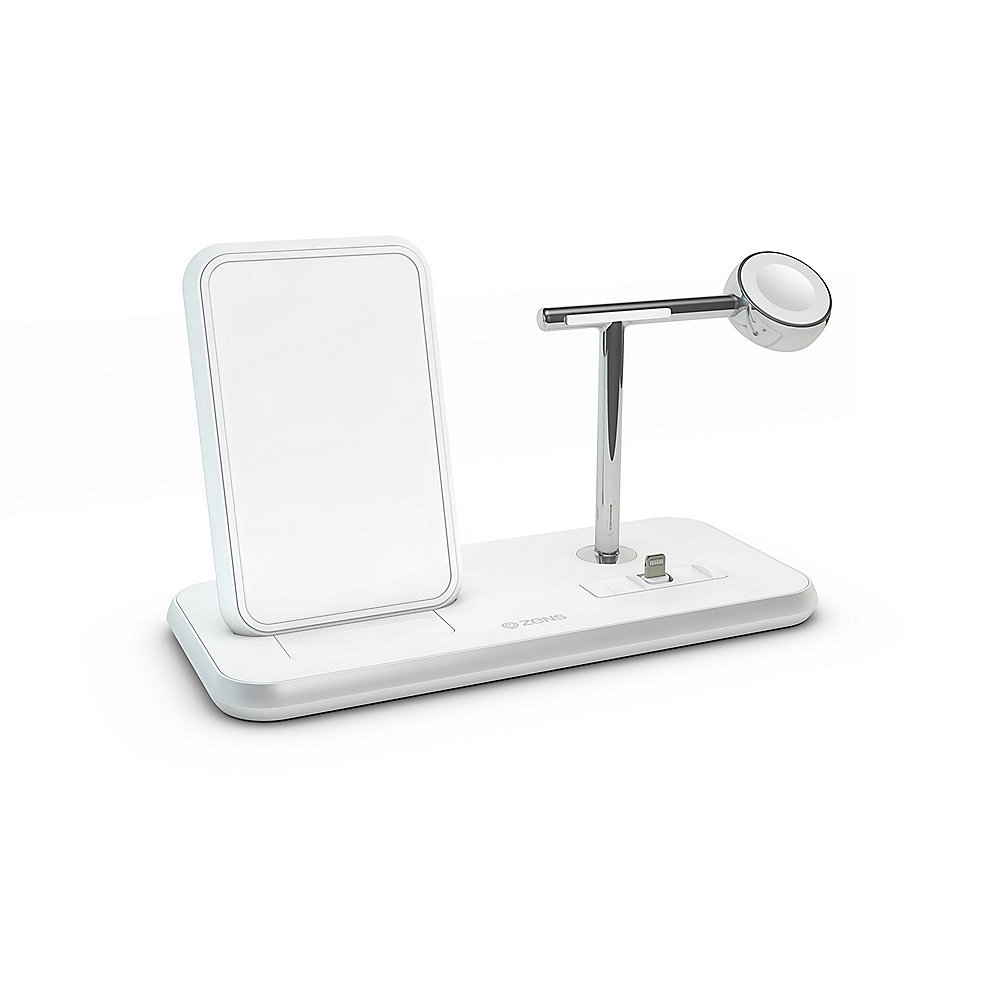 Zens Aluminium Stand + Apple Watch + Dock Qi weiß