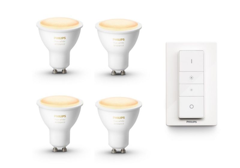 4er Pack Philips Hue White Ambiance GU10 Spots + Dimmerswitch