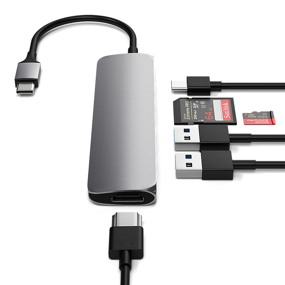 Satechi Type-C USB Passthrough HDMI Hub V2 Space Grau