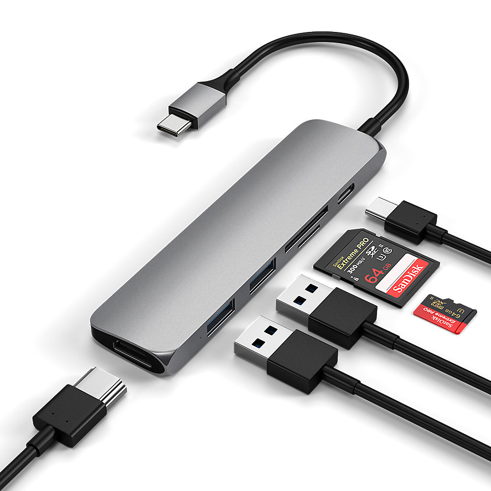 Satechi Type-C USB Passthrough HDMI Hub V2 Space Grau