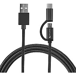 4smarts Micro-USB &amp;amp; USB-C Kabel ComboCord 1m, Textil Schwarz