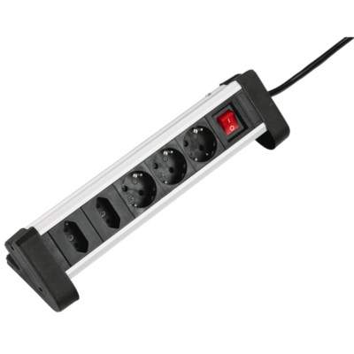 Tisch Steckdosenleiste 5-fach, Aluminium schwarz