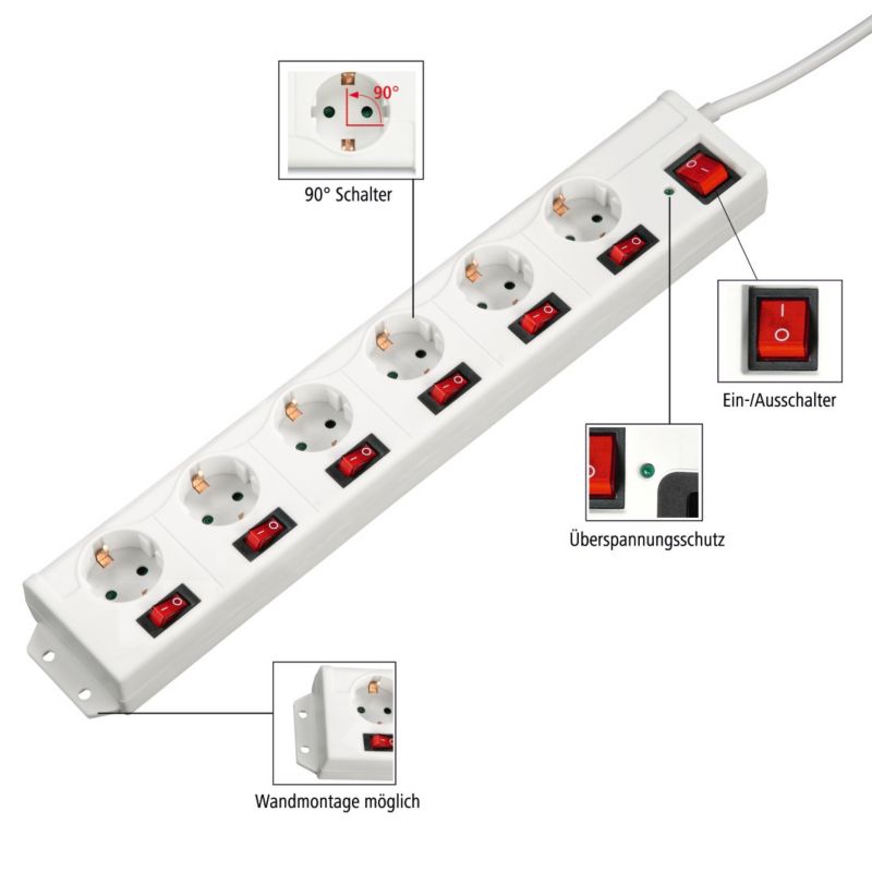 Hama 6-way Power strip, individually Switchable