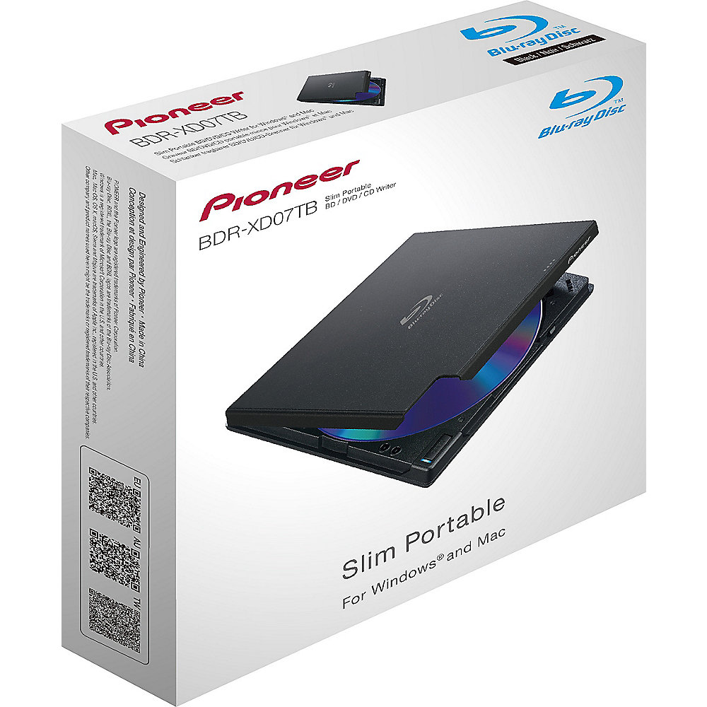 Pioneer BDR-XD07TB Blu-ray Recorder, USB 3.0, 6x/8x/24x, schwarz, Retail