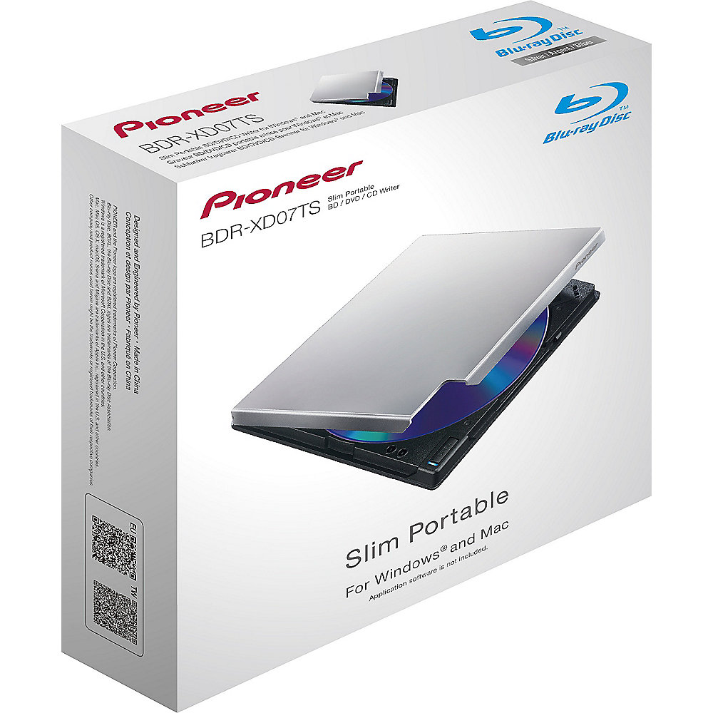 Pioneer BDR-XD07TS Blu-ray Recorder, USB 3.0, 6x/8x/24x, silber, Retail