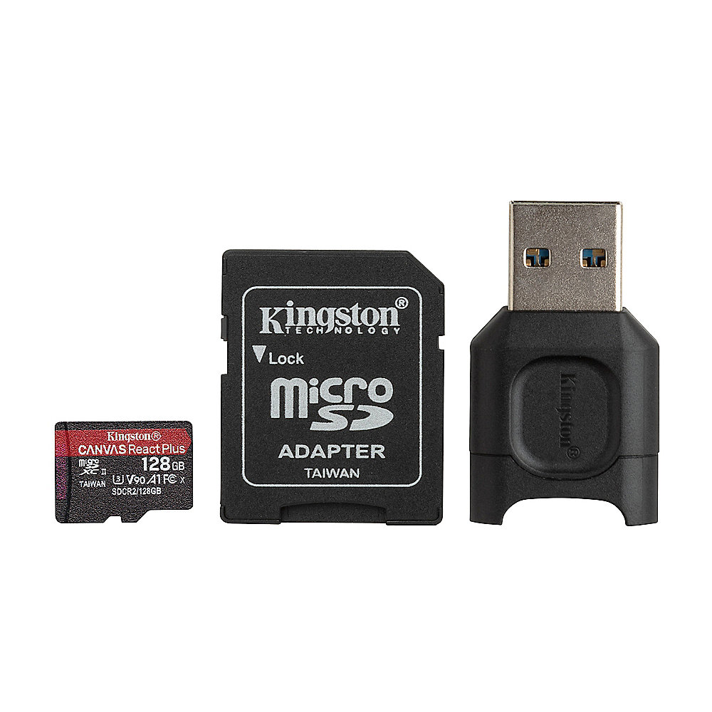 Kingston MicroSD React Plus w/SD Adapter + Reader MLPMR2/128GB