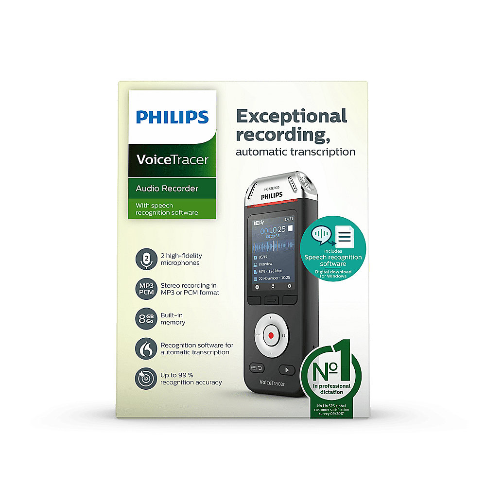 Philips Voice Tracer DVT2810 Digitales Diktiergerät mit Stimmaktivierung
