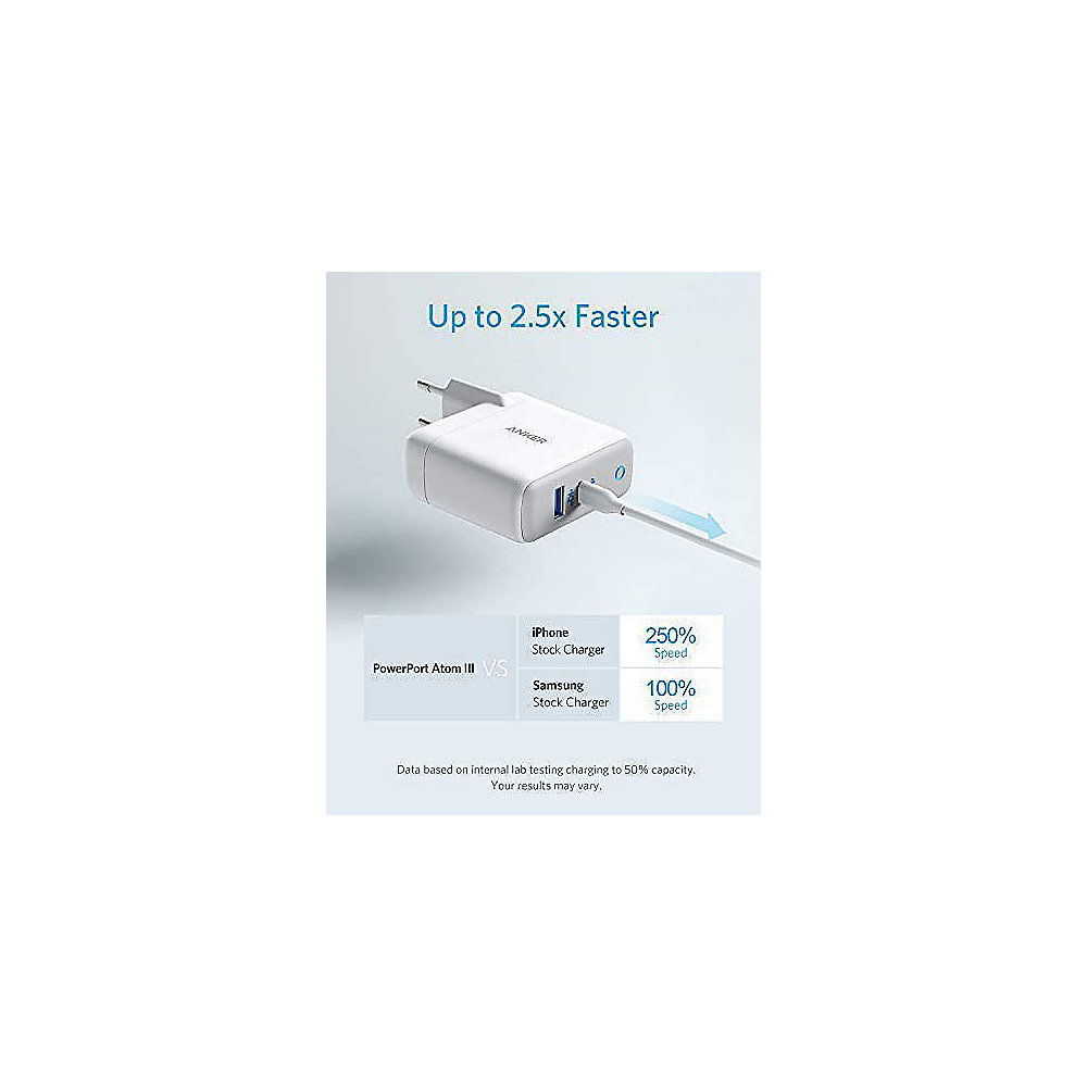 Anker PowerPort+ Atom III 60W Power IQ 2-Port USB/USB-C Ladegerät weiß